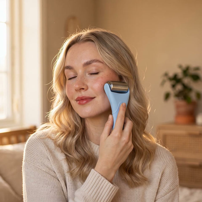 3-step puffy morning routine, starting with the Ice Face Roller