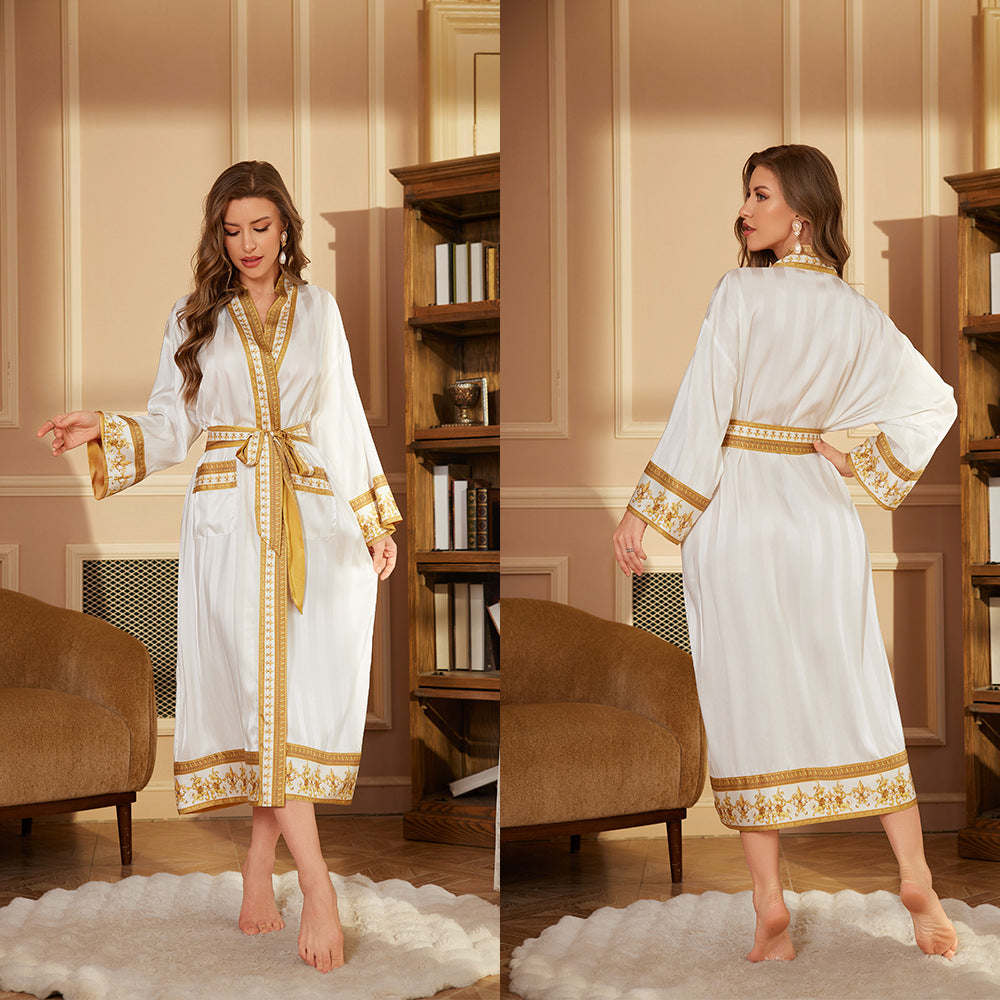 Free-Size Spa Robe - White Wall Flowing Gold