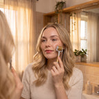 Ingvild using the Titanium Derma Roller during her skincare routine