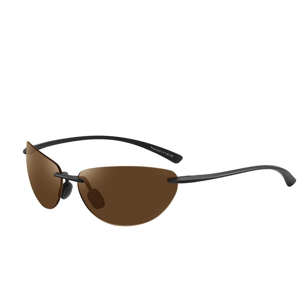 Frameless Rectangular Sunglasses, brown polarized