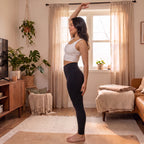 UGC model wearing High-Waist Yoga Leggings in Black, side view
