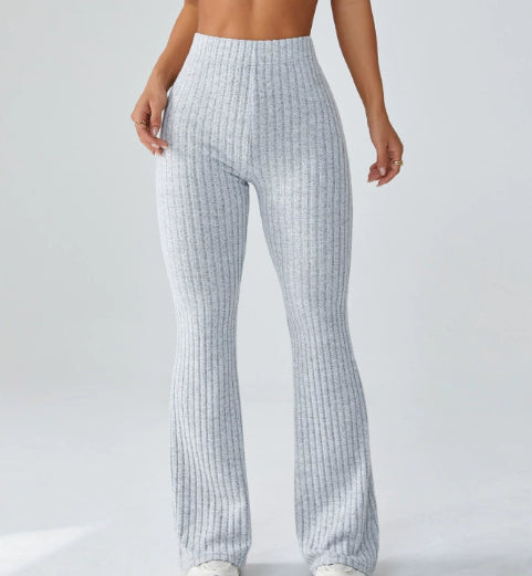 Ribbed flare yoga pants in light gray, front view