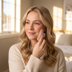 Model using the Jade & Rose Quartz Gua Sha Massager