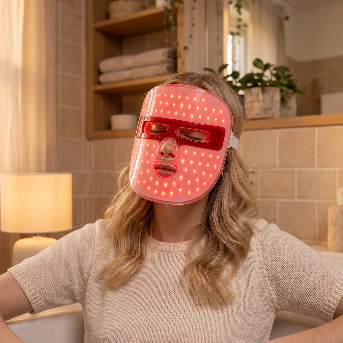 Model using the LED Red Light Therapy Face Mask (UGC)
